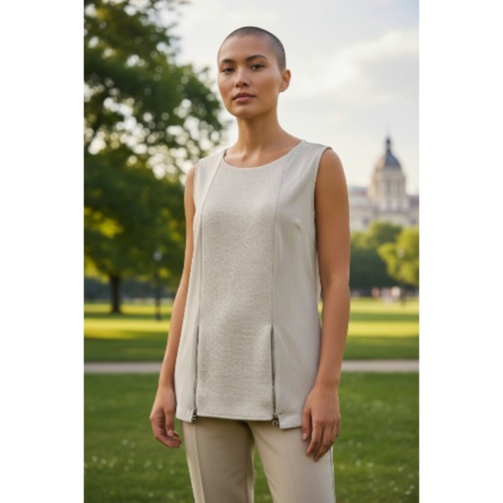 Worthington Women's Sleeveless Shell Top S‎ White with Zip Accents